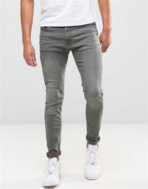 lyst jack and jones intelligence skinny jeans in washed grey in gray