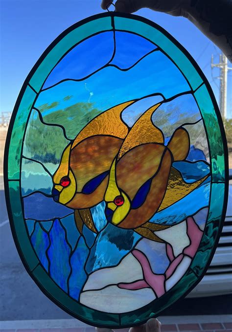 tropical fish stained glass window panel