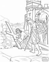 Jesus Coloring Pages Cross Holy Jerusalem Falls Printable Time Friday Station First Thursday Good Week Third Drawing Crucifixion Color His sketch template