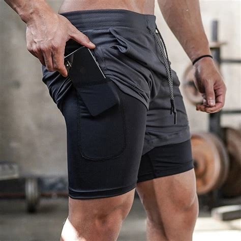 men s 2 in 1 running shorts gym workout quick dry mens shorts with