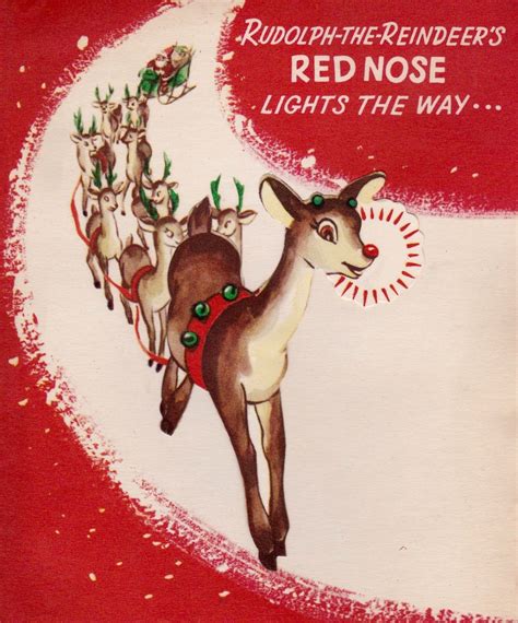 vintage retro christmas card rudolph  red nosed reindeer etsy