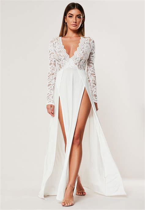 White Lace Extreme Split Maxi Dress Missguided