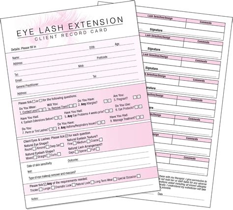 eyelash extension client record card treatment consultation form