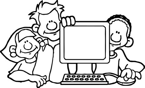 friends playing computer games coloring page wecoloringpagecom