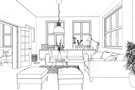 outline drawing   living room  couches chairs  coffee