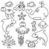 Animals Sea Drawing Ocean Marine Kids Animal Aquatic Drawings Creatures Easy Water Underwater Creature Life Simple Draw Sketches Getdrawings Cell sketch template