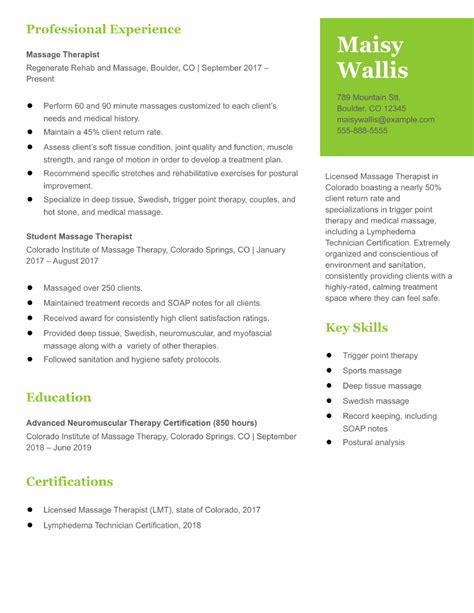 massage therapist resume examples  templates