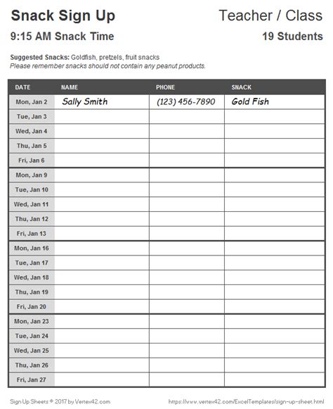 simple snack schedule sign  sheet  vertexcom sign  sheets