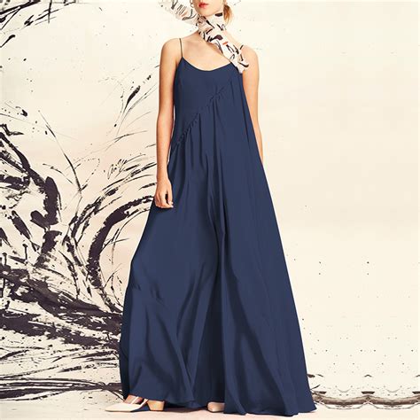Womens Casual Sleeveless Solid Summer Long Maxi Dress