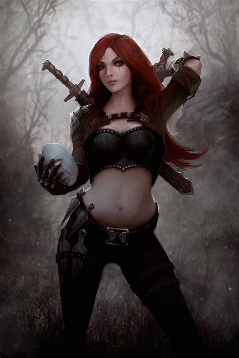 image 640x960 18912 katarina the sinister blade 2d fan art assassin girl woman fantasy red