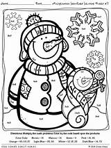 Winter Math Color Subtraction Multiplication Number Addition Snowman Puzzles Code Printable Snowflake Printables Coloring Worksheets Christmas Worksheet Practice Grade Pages sketch template