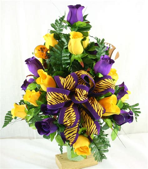 Lsu Tiger S Purple And Yellow Roses Sympathy Arrangement