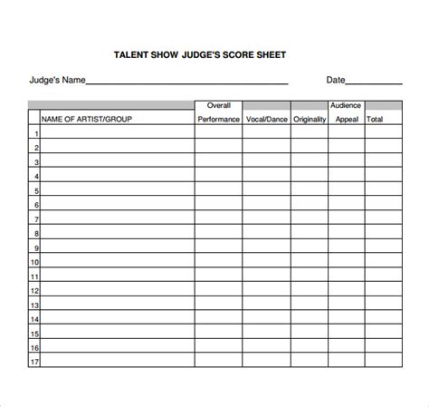 printable judges score sheet template