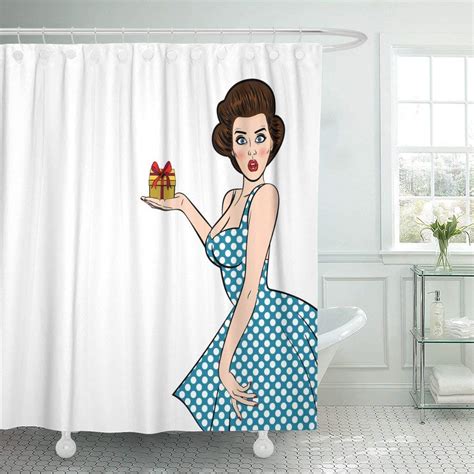 Shower Curtain With Hooks Pop Brunette Woman Vintage