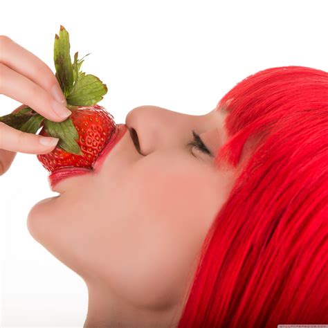redhead girl strawberry eating ultra hd desktop background