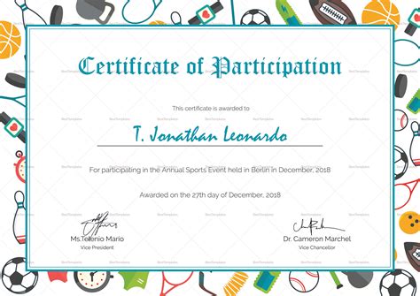 certificate  participation template word
