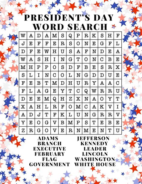 presidents day word search  printables  presidents day word