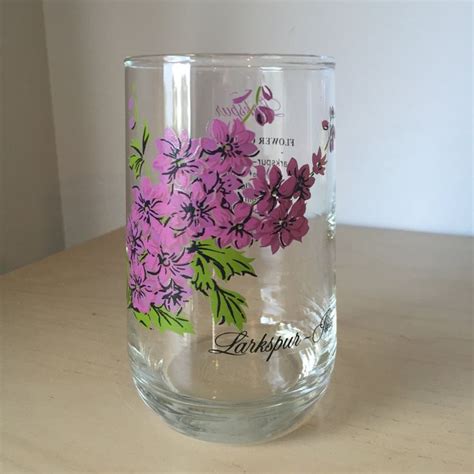 vintage drinking glass flower of the month series july larkspur