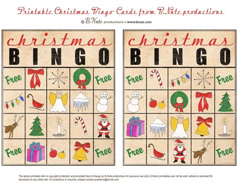 festive christmas bingo cards