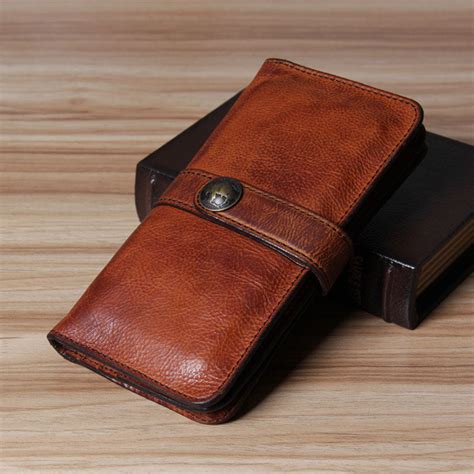 cool leather mens long leather wallet bifold vintage brown wallet