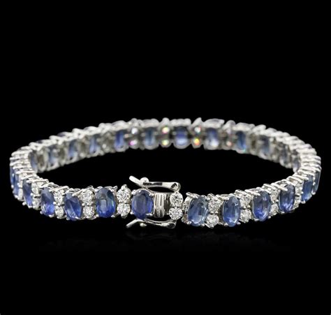 14 82ctw Blue Sapphire And Diamond Bracelet 14kt White Gold