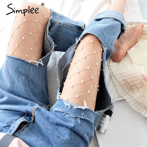 Buy Simplee Sexy Hollow Out Pearl Pantyhose Female