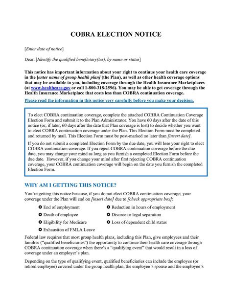 sample cobra election notice zywave