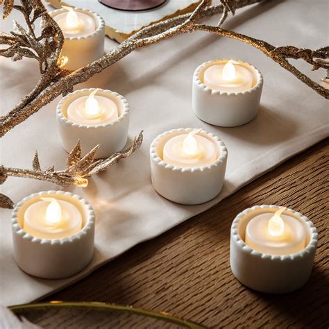 set   white ceramic led tea lights  lightsfun notonthehighstreetcom