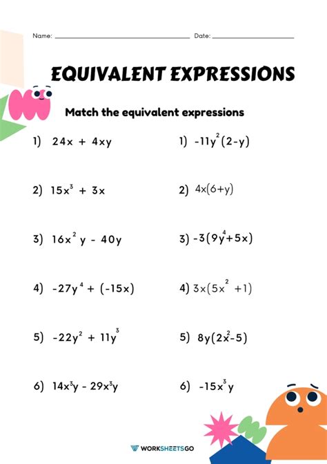 equivalent expressions worksheets worksheetsgo