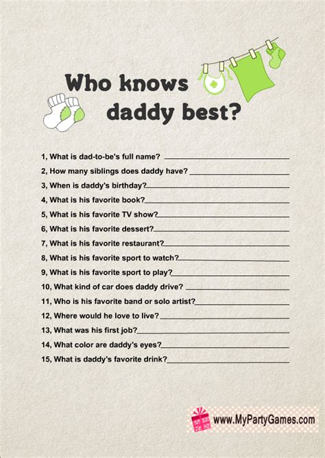 daddy   printable baby shower game
