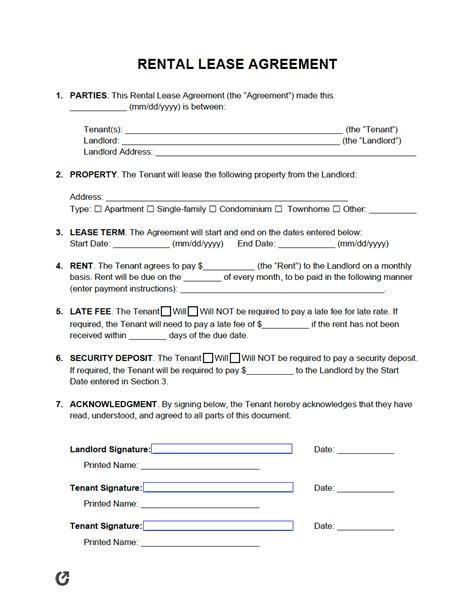 simple  page rental lease agreement  word rtf