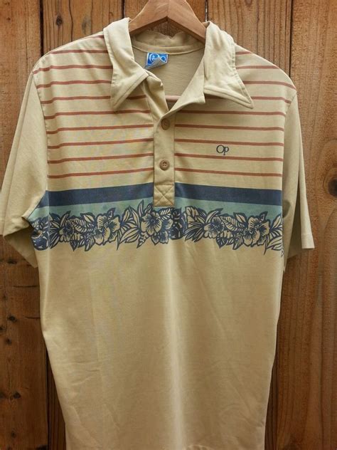 mens ocean pacific op vintage surf polo shirt tan with brown stripes xl in clothing shoes