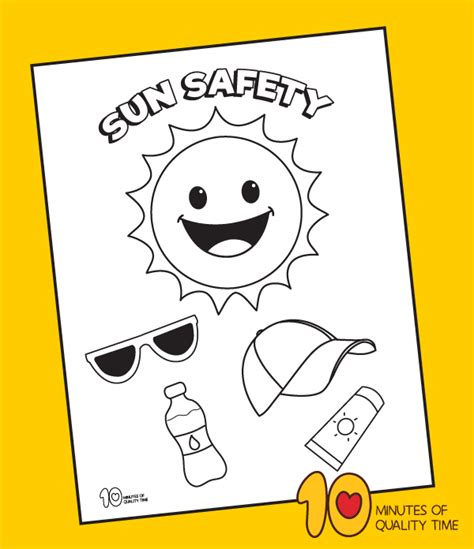 summer sun safety coloring page  minutes  quality time