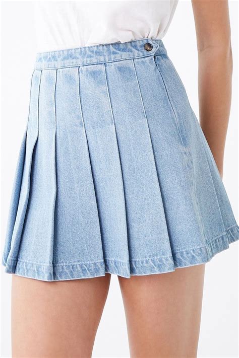 denim knife pleat mini skirt forever 21 in 2020 mini skirts