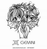 Gemini Astrology Coloring Designlooter Zodiac Chibi Astrological Manga Character Illustration Vector Sign sketch template