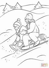 Coloring Winter Sledding Pages Printable Drawing sketch template