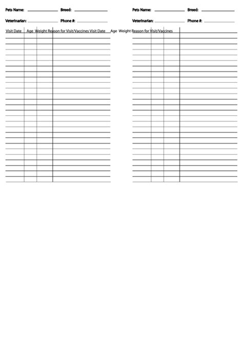 printable pet health record template excel