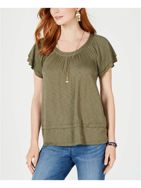 style and co style and company womens green short sleeve scoop neck