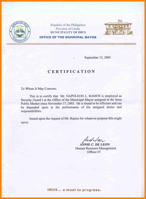 sample certification letter philippines certificate pertaining