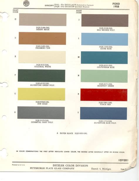 paint chips  ford thunderbird color palettes