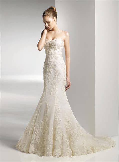 mermaid strapless ivory alencon lace wedding gown bridal dress sz4 6 8