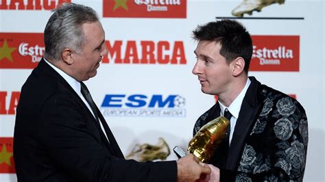 barcelona forward lionel messi receives record 3rd golden boot as