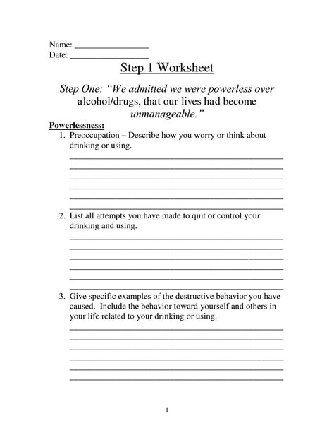 step aa worksheets