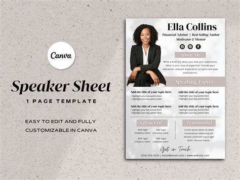 speaker  sheet speaker sheet template canva etsy canada