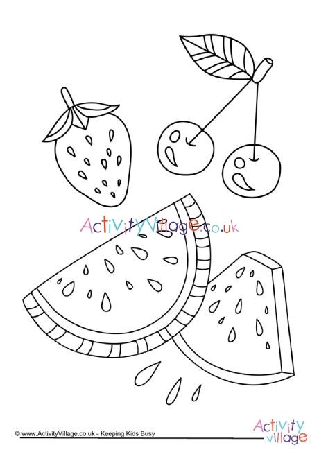 summer fruits colouring page