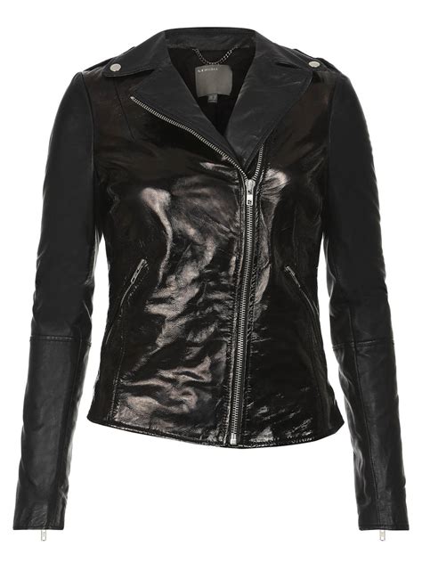 Carmona Patent Leather Zip Biker Jacket In Black