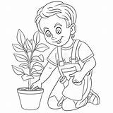 Planting Colorir Regando Plantando árvore Watering Clip Menina sketch template