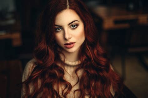 Women Face Redhead Curly Hair Hazel Eyes Portrait