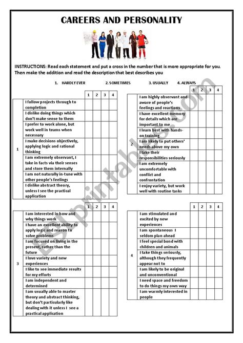 career personality test  printable printable form templates