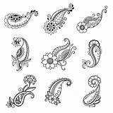 Henna Mehndi Paisley Vorlagen Vorlage Tatuagem Flor Conjunto Doodle Vetor Ilustração Mandala sketch template